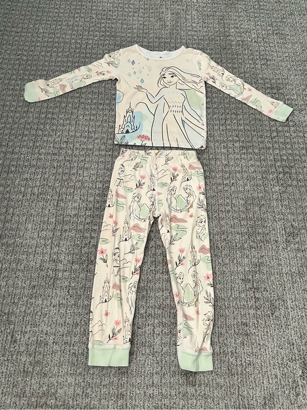 Disney Cream Frozen Print Pajama Set with Mint Accents